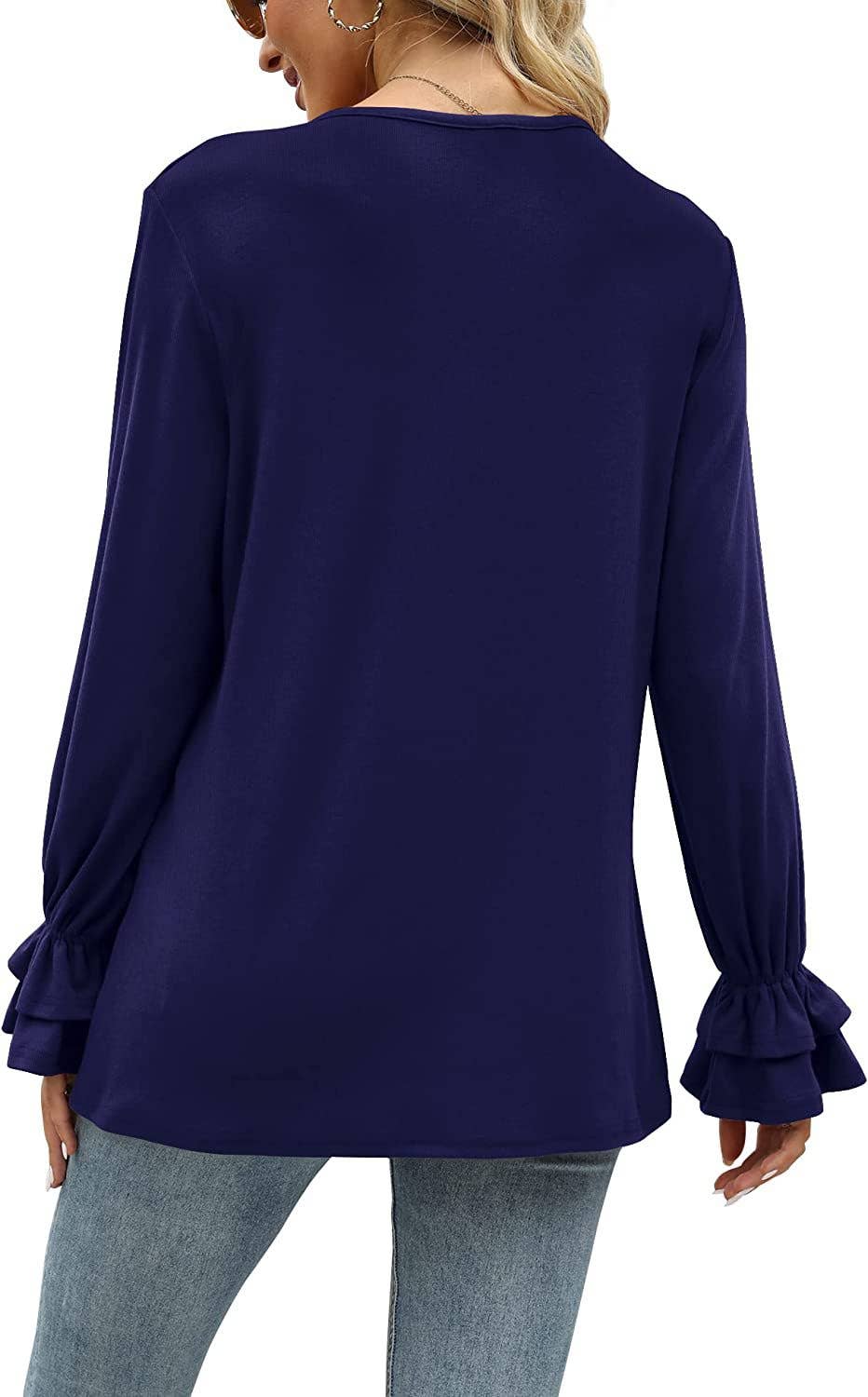 FLARED LONG SLEEVE SOLID COLOR T-SHIRT BLOUSE