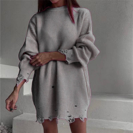 Women's Loose Fit Distressed Knit Sweater