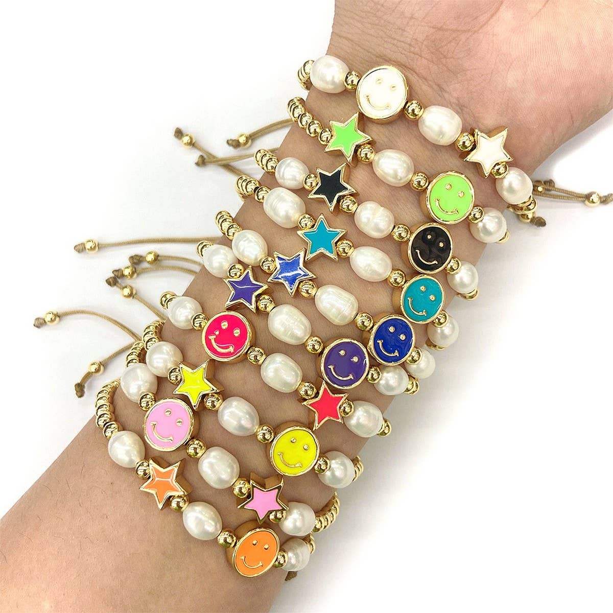 CWAJE4562_COLORFUL FIVE-POINTED STAR SMILEY FACE BRACELET