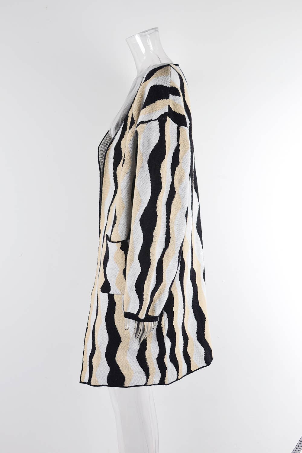 Patchwork Fashion Knit Cardigan Pocket Jacket