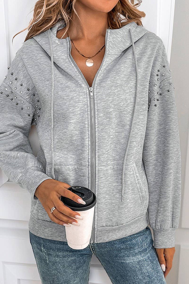 CWOCO1165_SOLID COLOR RIVET CASUAL FASHION SWEATSHIRT JACKET