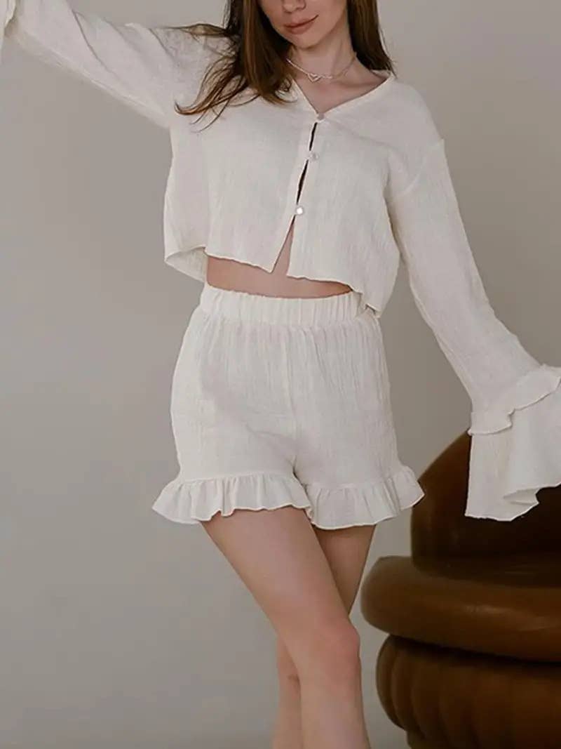 Loose ruffled thin long-sleeved and short suit