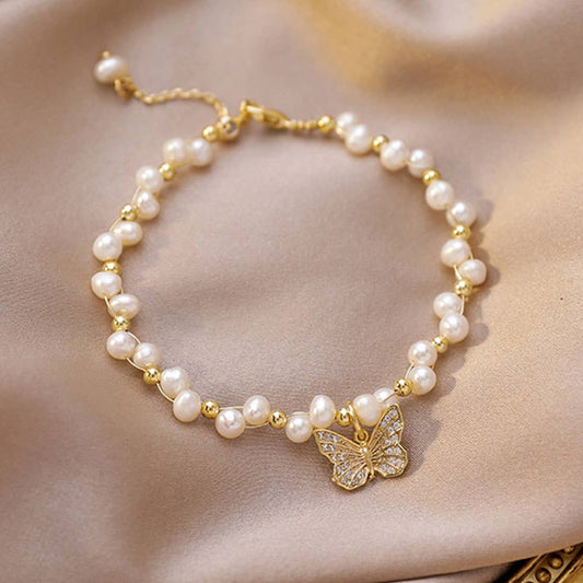 Simple butterfly necklace Baroque pearl bracelet