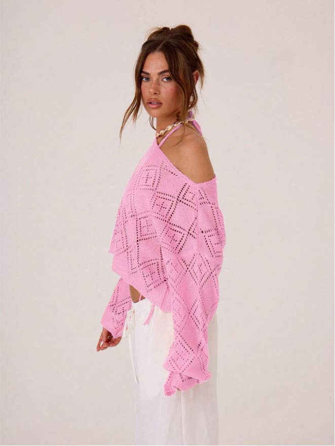 Sexy cut-out loose long-sleeved knitted sweater