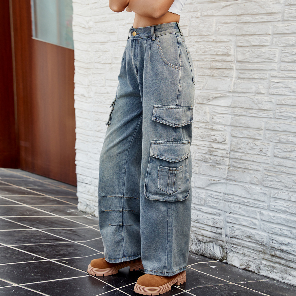 Casual Cargo Jeans ??Spring Summer Half Elastic_CWJP0631