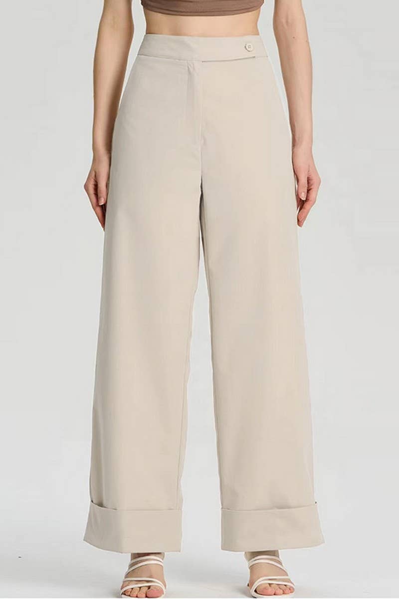 Trendy wide-leg high-waisted suit slacks