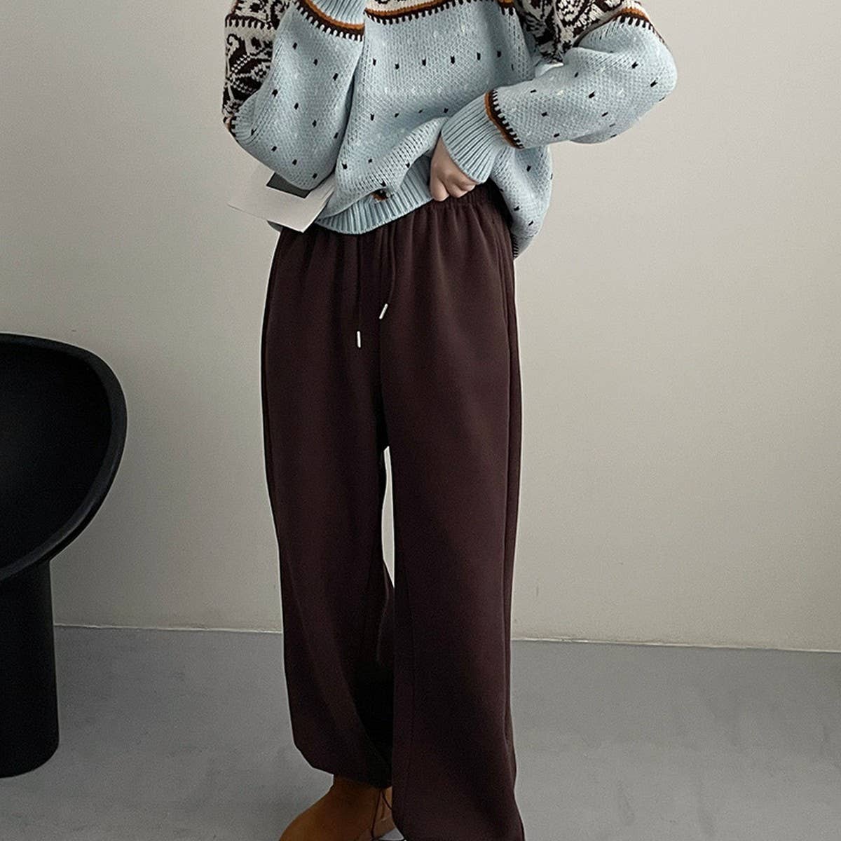 Fleece and thick warm corset wide leg sweatpants