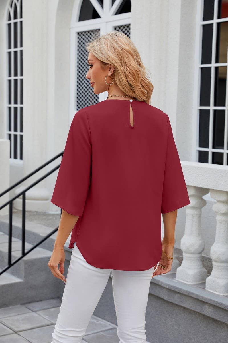 Cwtts0764_Round Neck Short Sleeved Top