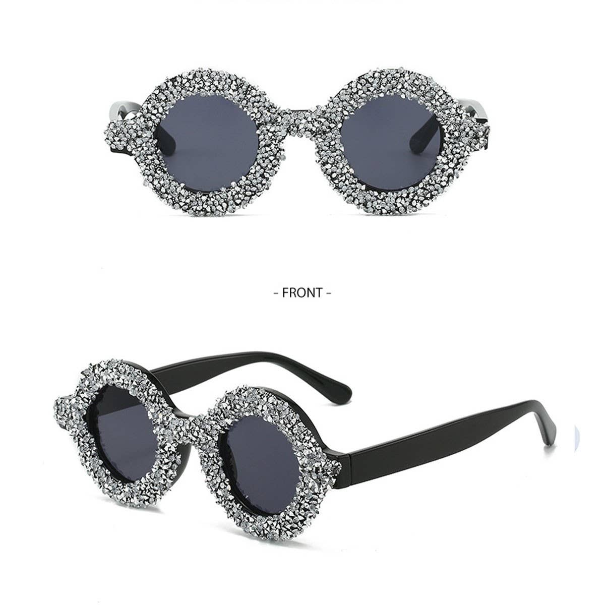 FASHIONABLE ROUND DIAMOND-STUDDED SMALL SUNGLASSES