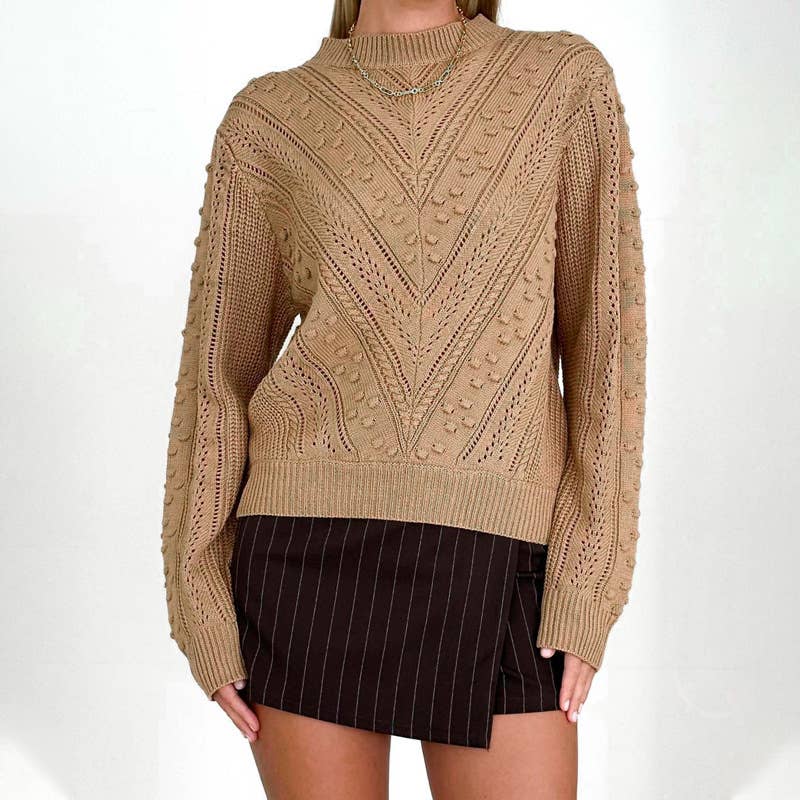 Fashionable simple round-neck jacquard sweater