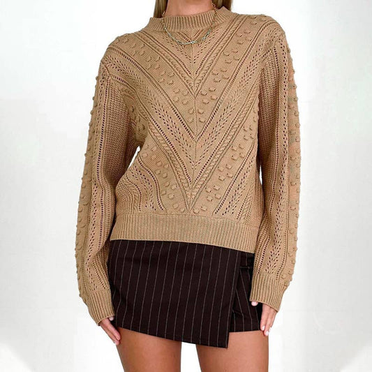 Fashionable simple round-neck jacquard sweater