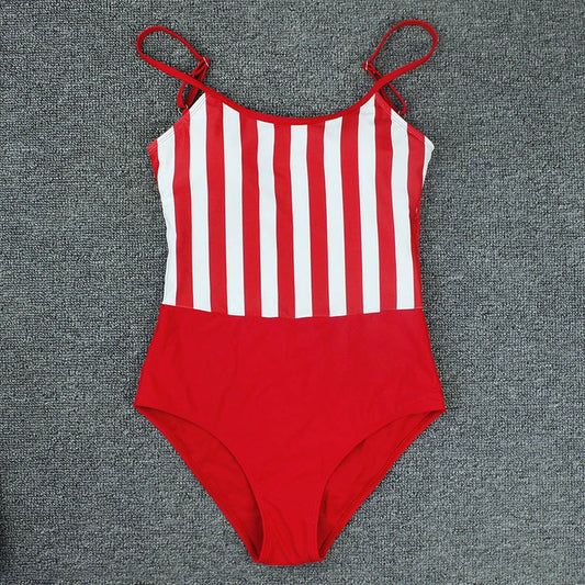 SEXY TIGHT STRIPED SUSPENDER ONE-PIECE SWIMSUIT