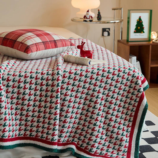 NEW RETRO CHRISTMAS HOUNDSTOOTH KNITTED BLANKET