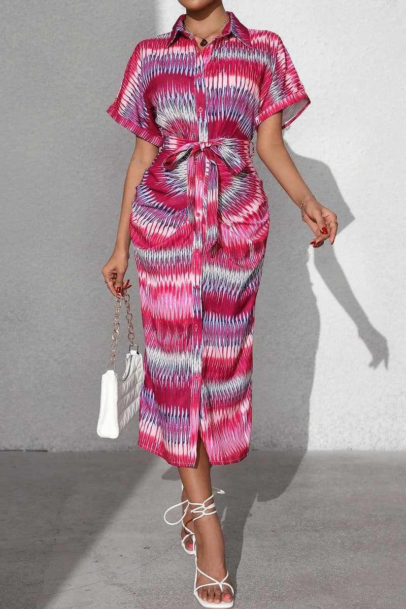 CWDMD5342_STRIPED TIE WAIST BUTTON FRONT MIDI SKIRT DRESS