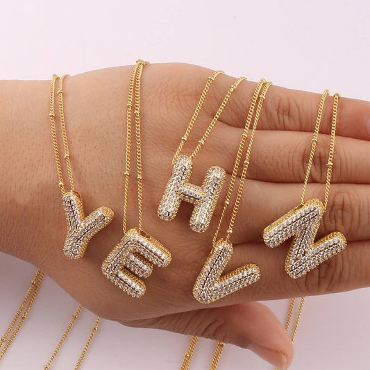 Copper Zirconia 26 Letters Pendant Necklace