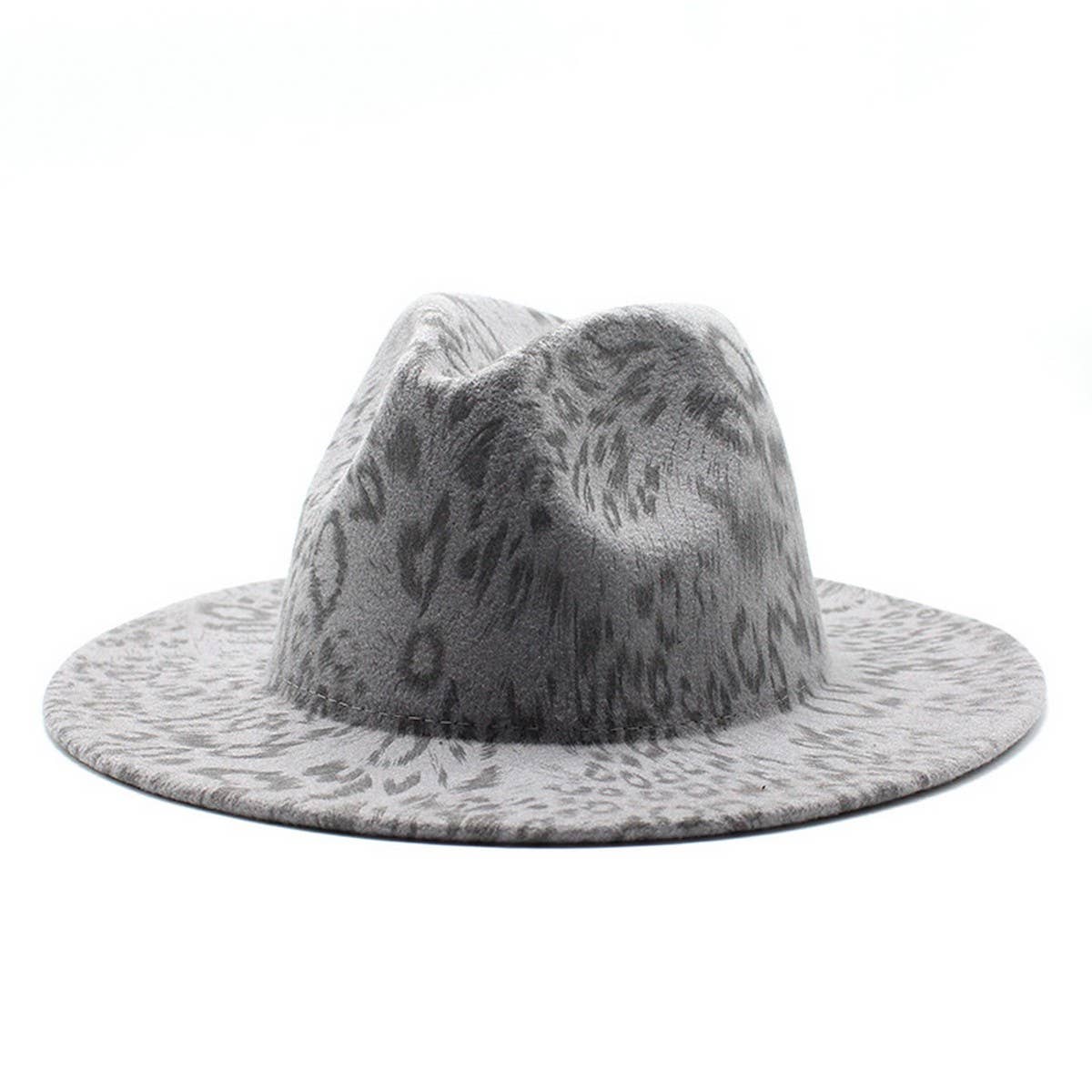 WOOL HAT LEOPARD PRINT HAT WHITE FLAT BRIM JAZZ HAT_CWAH2541