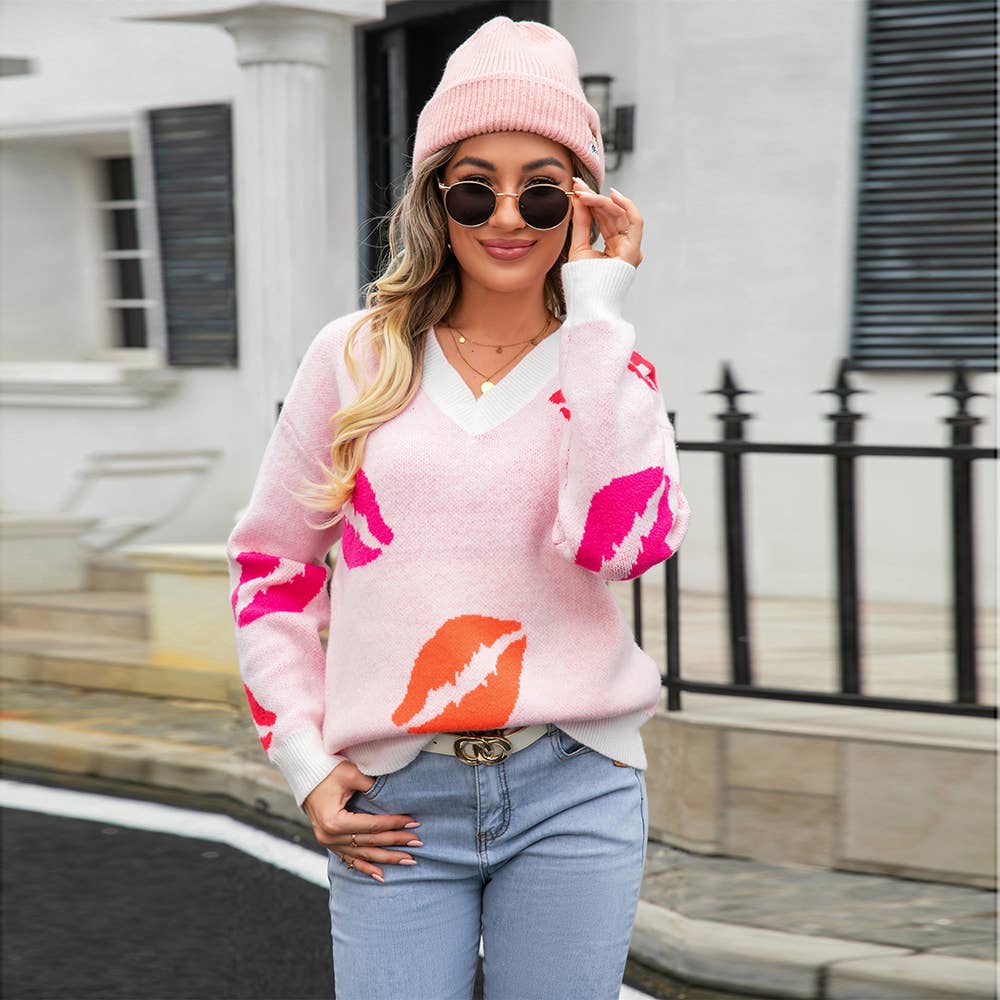 VALENTINE'S DAY SWEATER V-NECK KNIT JUMPER