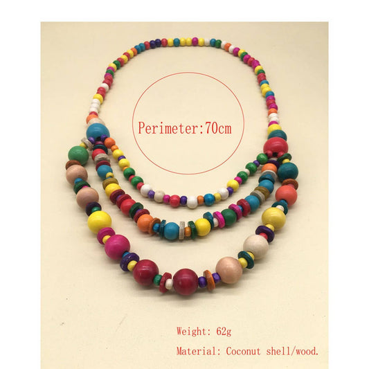 BOHEMIAN COLORFUL COCONUT WOOD BEAD NECKLACE_CWMM4929