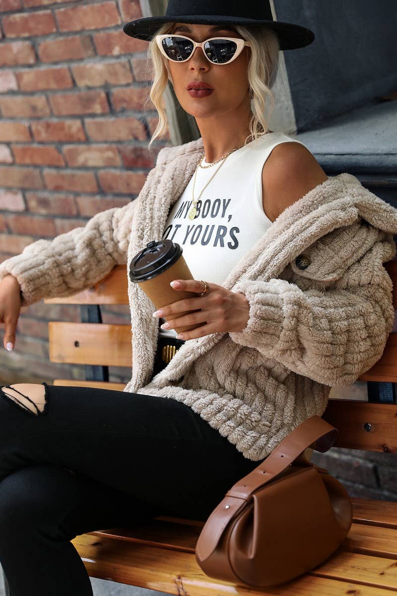 WOMEN POLO COLLAR LONG SLEEVE SOLID BUTTON JACKET_CWOCO0117