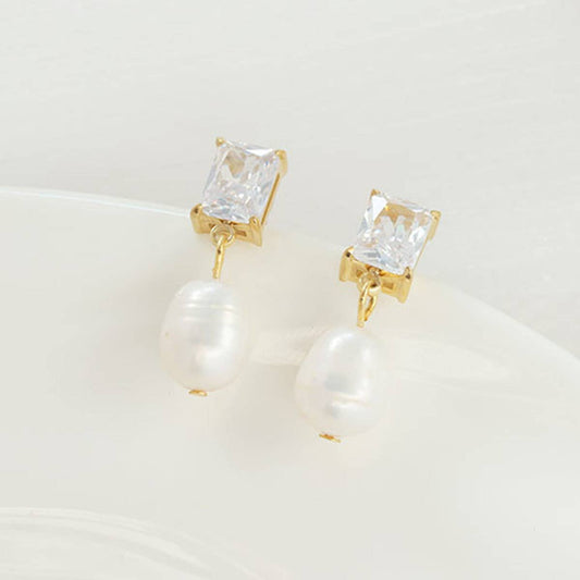 Popular stainless steel pearl zircon earrings