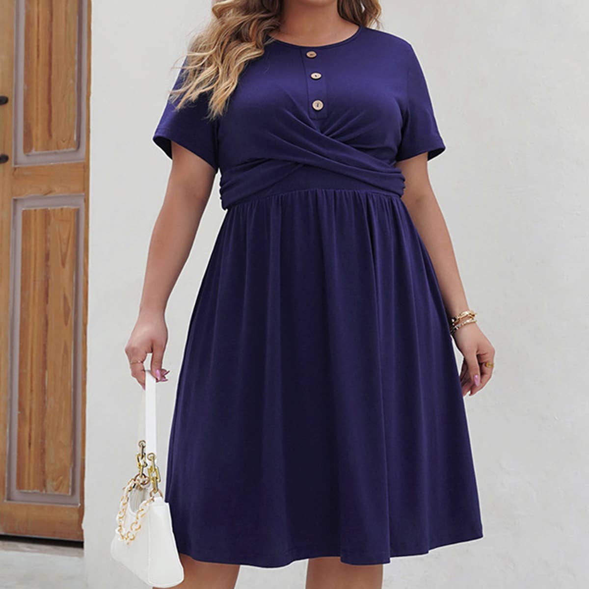 WOMEN'S PLUS SIZE CASUAL ROUND NECK SLIMMING DRESS_CWDSD3145