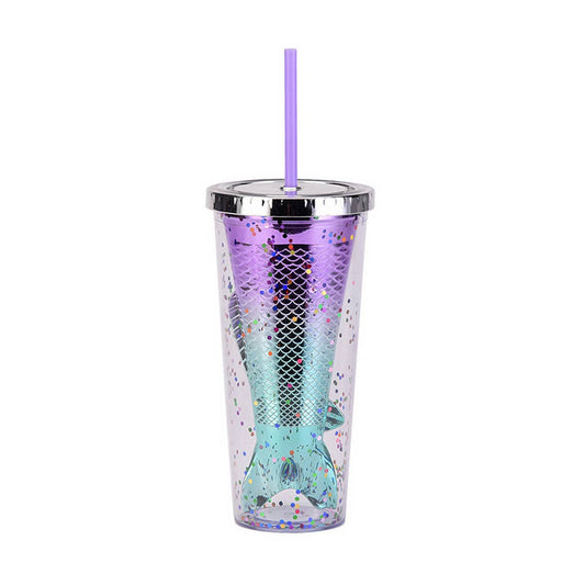 DOUBLE LAYER GRADIENT MERMAID TAIL WATER CUP