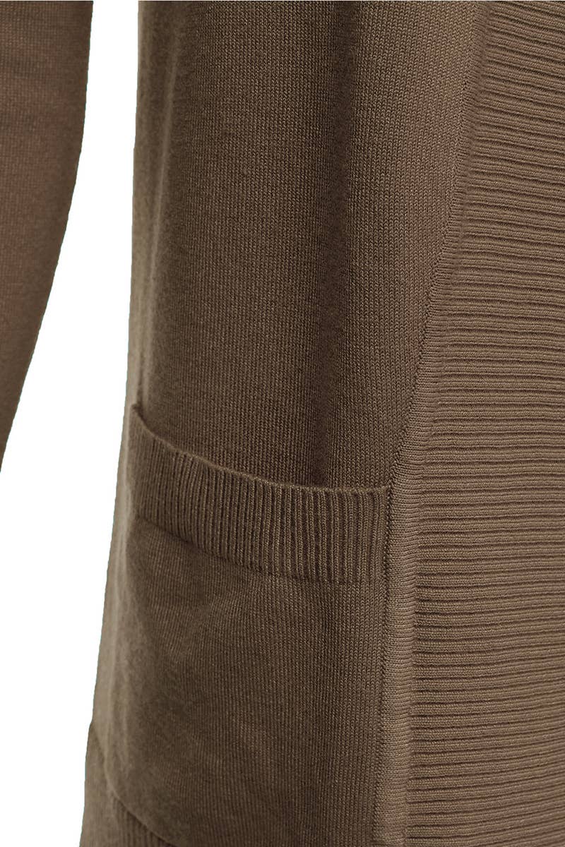 AWOCAL313_Open Front Long Sleeve Pockets Sweater Cardigan