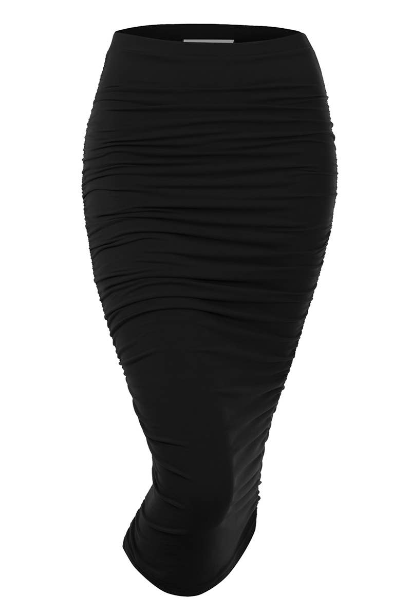 CWBMS070_PLUS Slim Fit Ruched Long Pencil Skirt