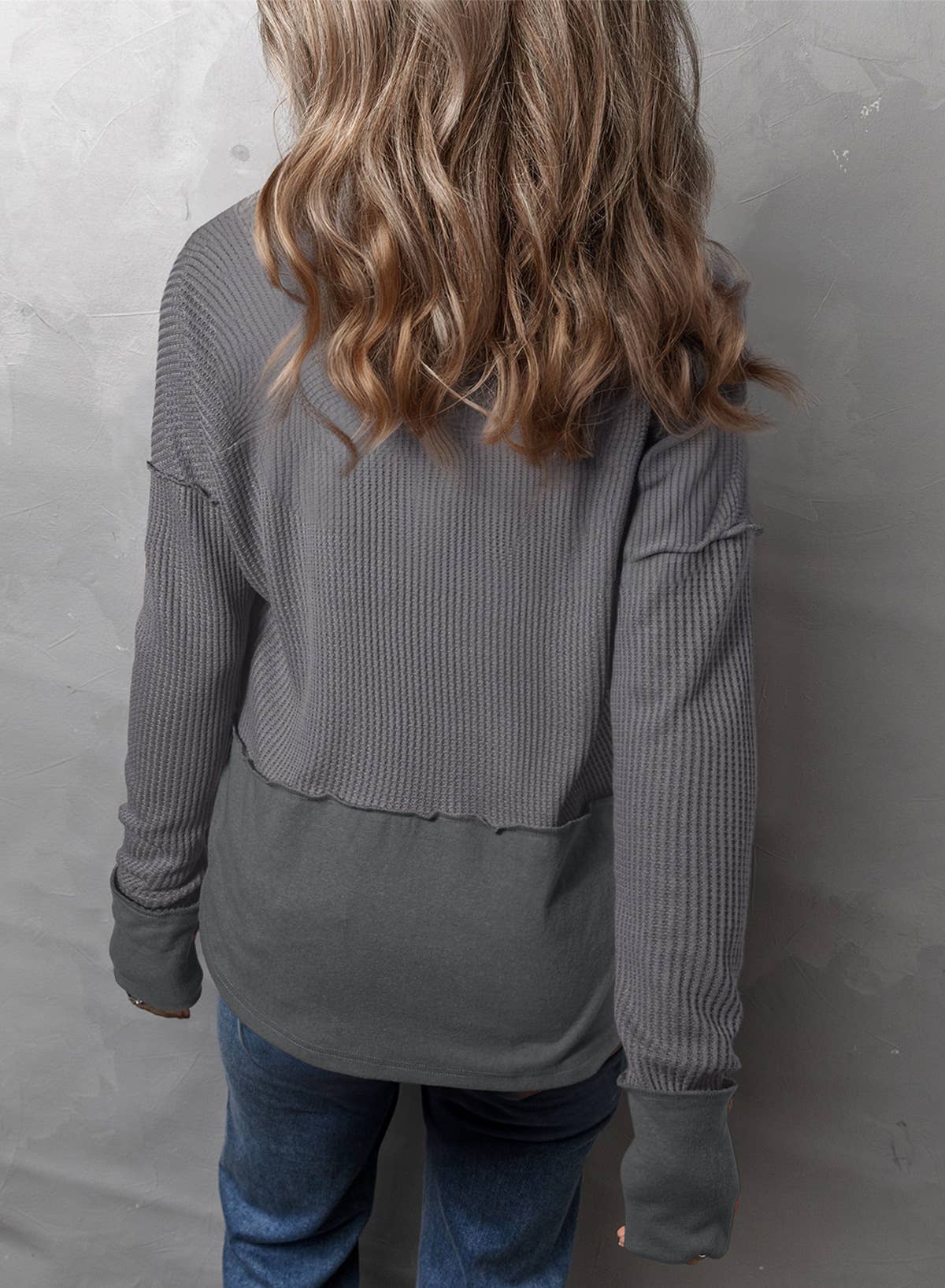 Solid color long sleeve stitched loose hoodie