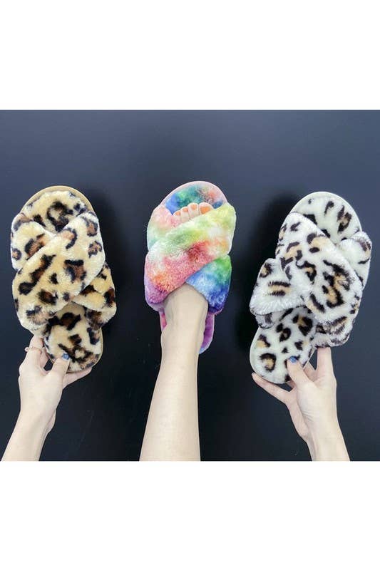 CROSS STRAP FLUFFY CASUAL SLIPPERS