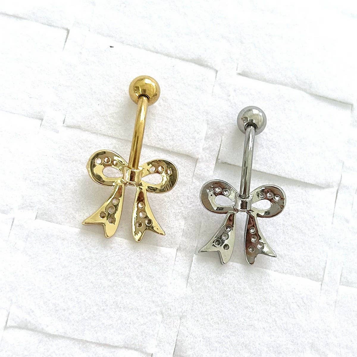 Stainless Steel CZ Bow Belly Ring Navel Piercing_CWMM9316