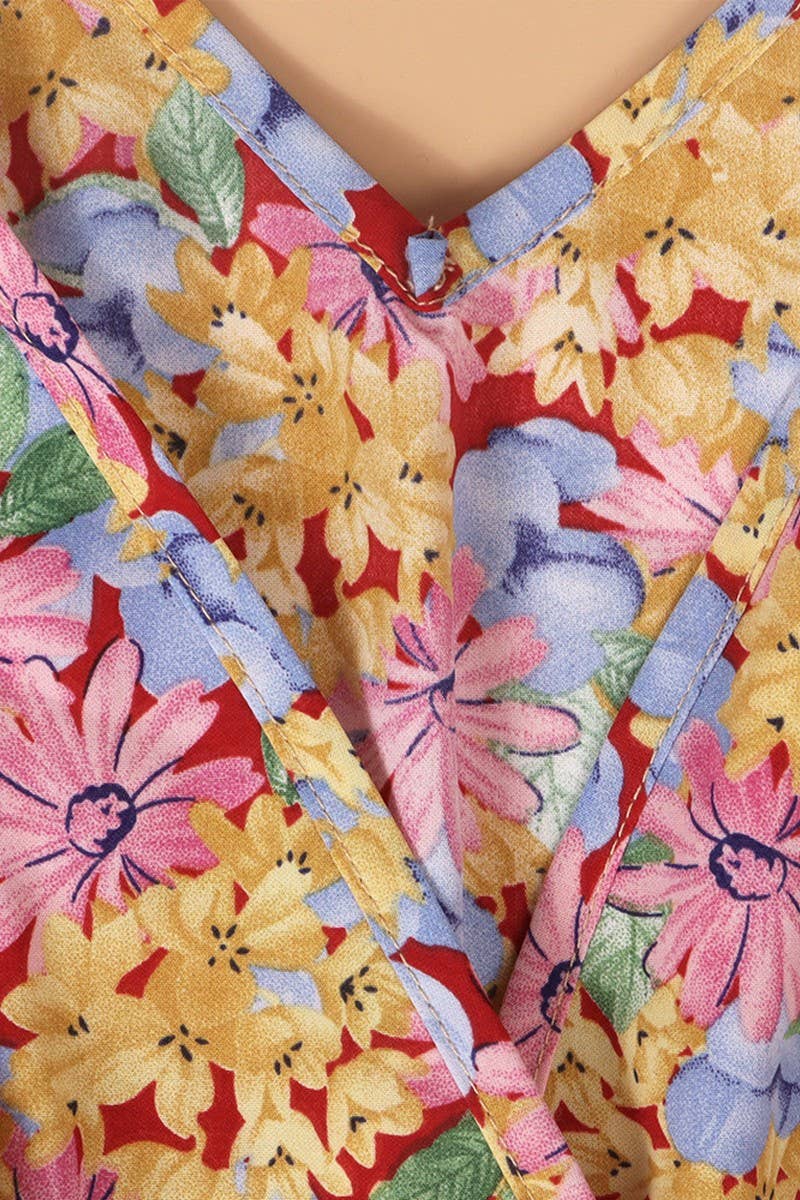 CWDMD2143_FLORAL PRINT WAISTLINE V-NECK HALTER DRESS