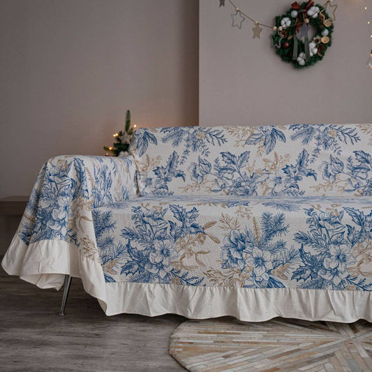 CHRISTMAS PRINT RUFFLED RETRO SOFA THROW
