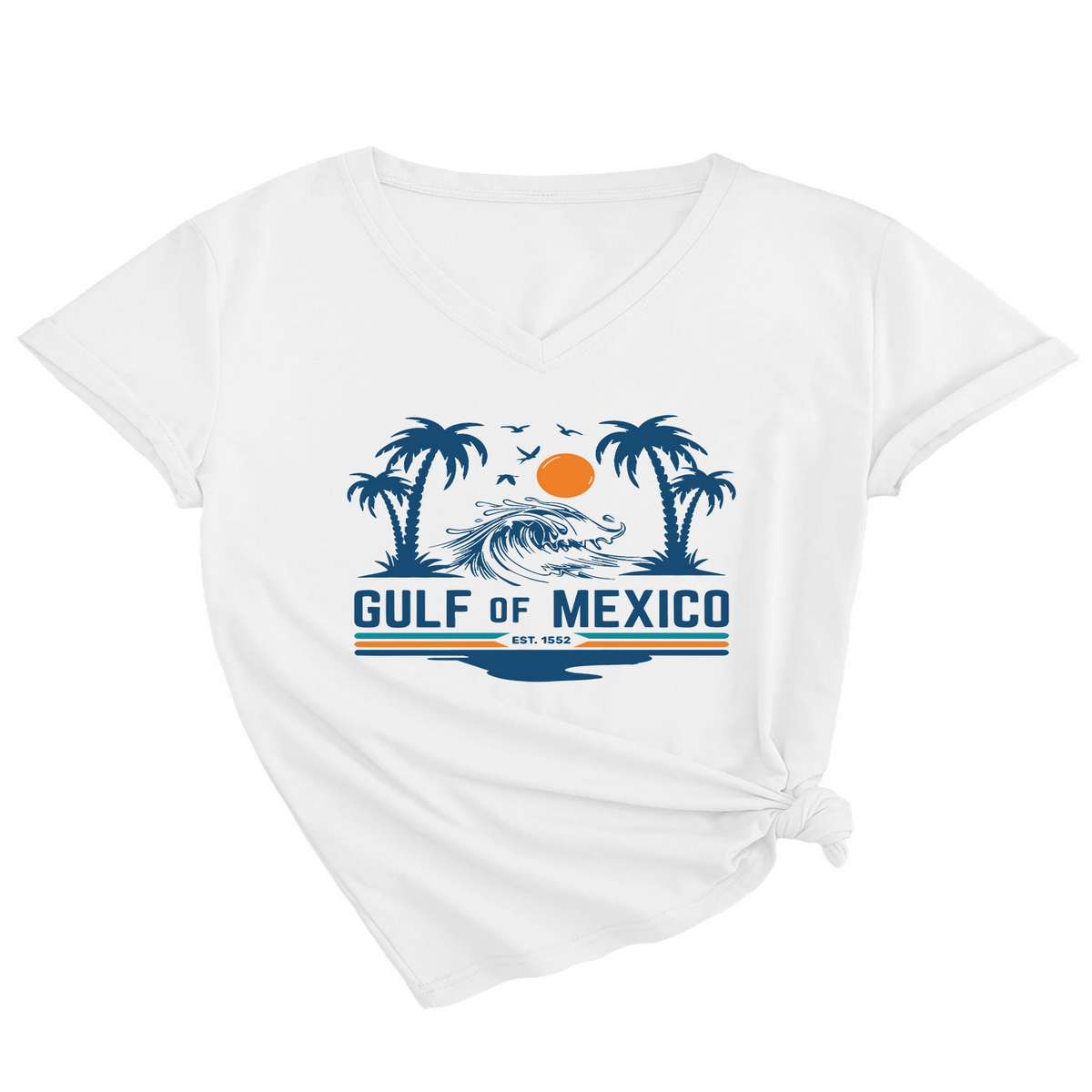 Slim V???Neck T???Shirt ??Gulf of Mexico Est Print_CWTTS1538