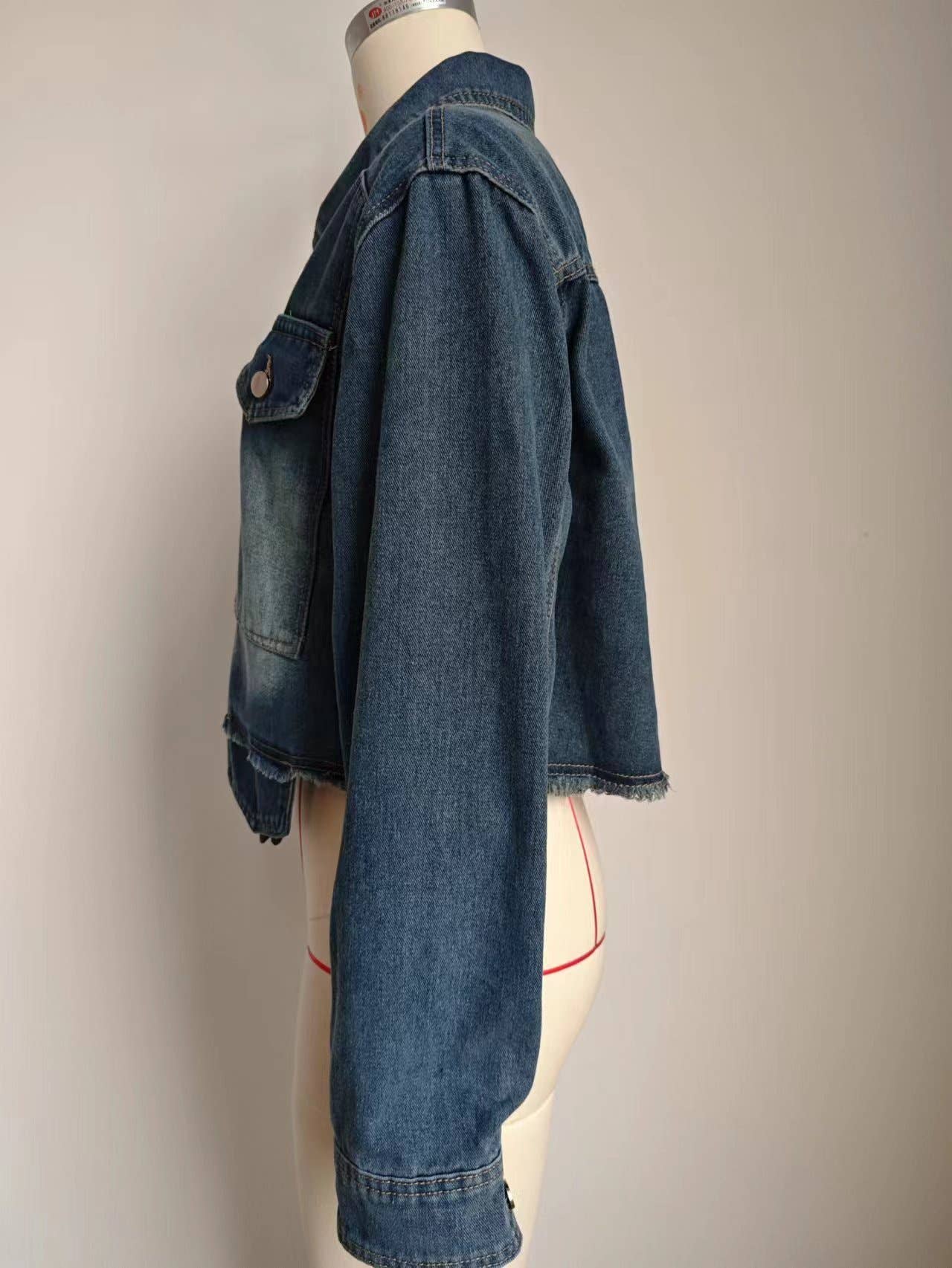 WASHED CASUAL CROPPED DENIM JACKET