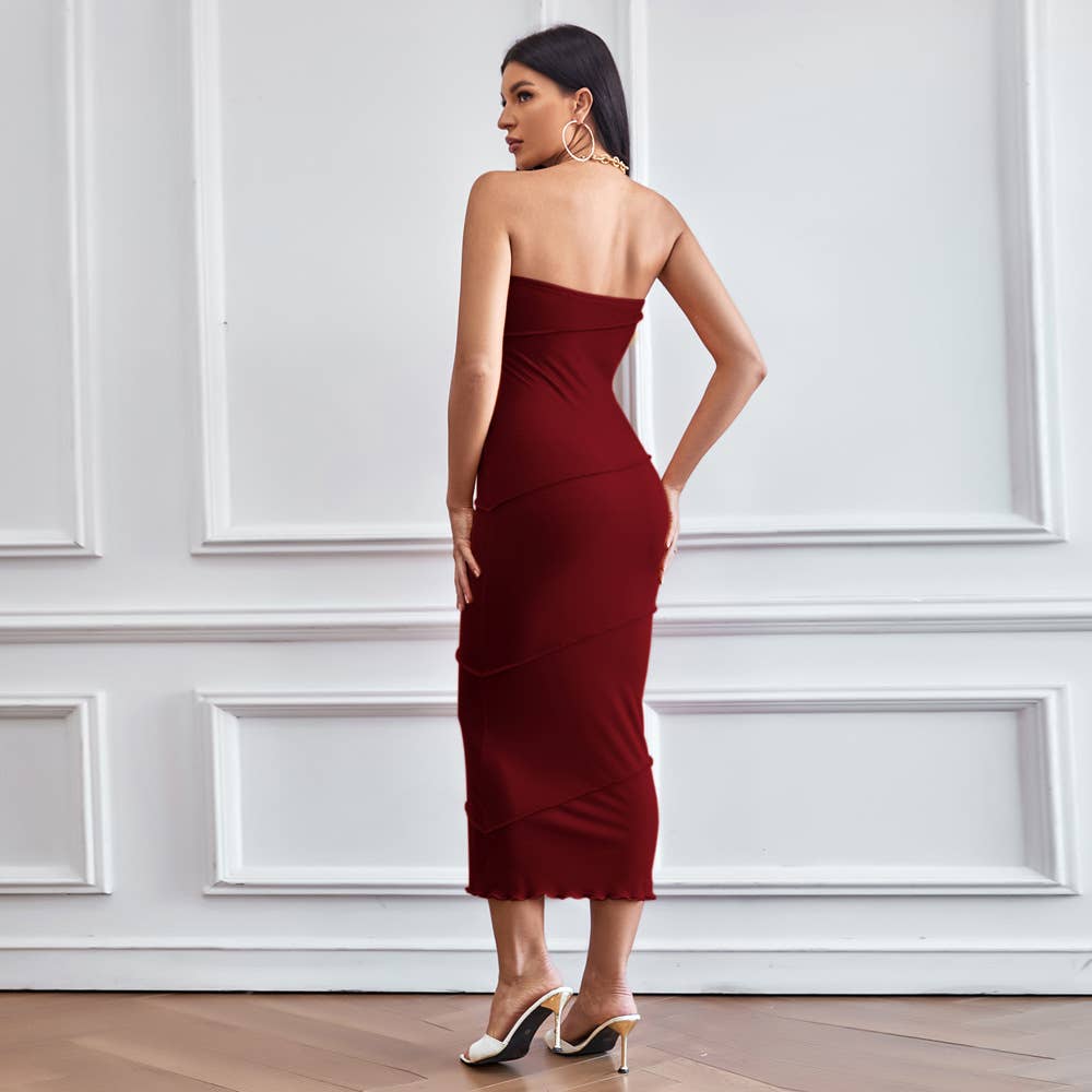 Sexy strapless hip-hugging solid-colored dress