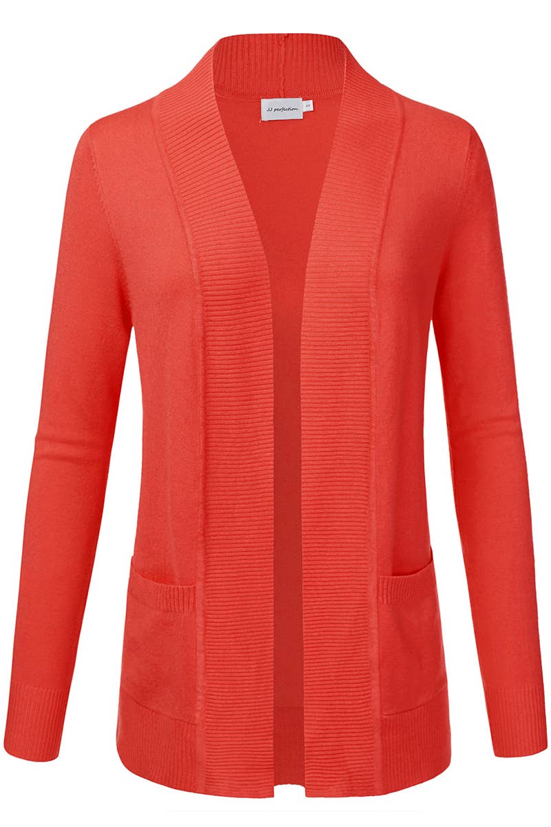 AWOCAL313_Open Front Long Sleeve Pockets Sweater Cardigan