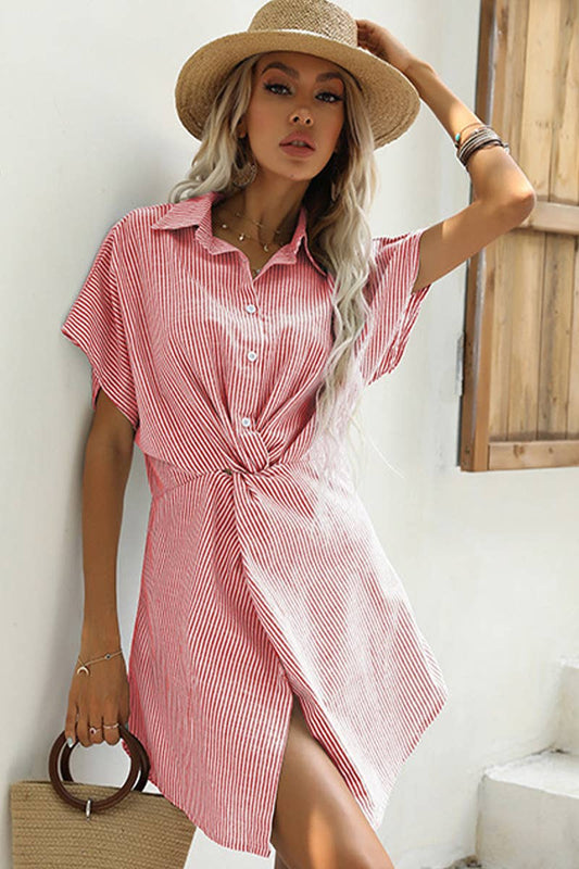STRIPED BAT SLEEVE SHIRT DRESS