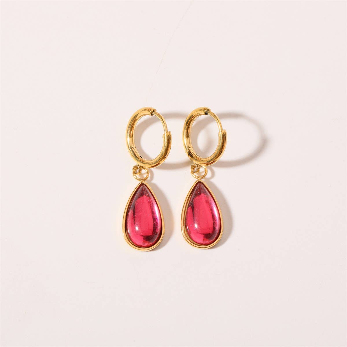 Teardrop Birthstone Earrings Gold Stainless