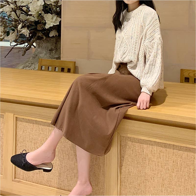 WOMEN'S SUEDE MAILLARD SOLID COLOR LONG SKIRT