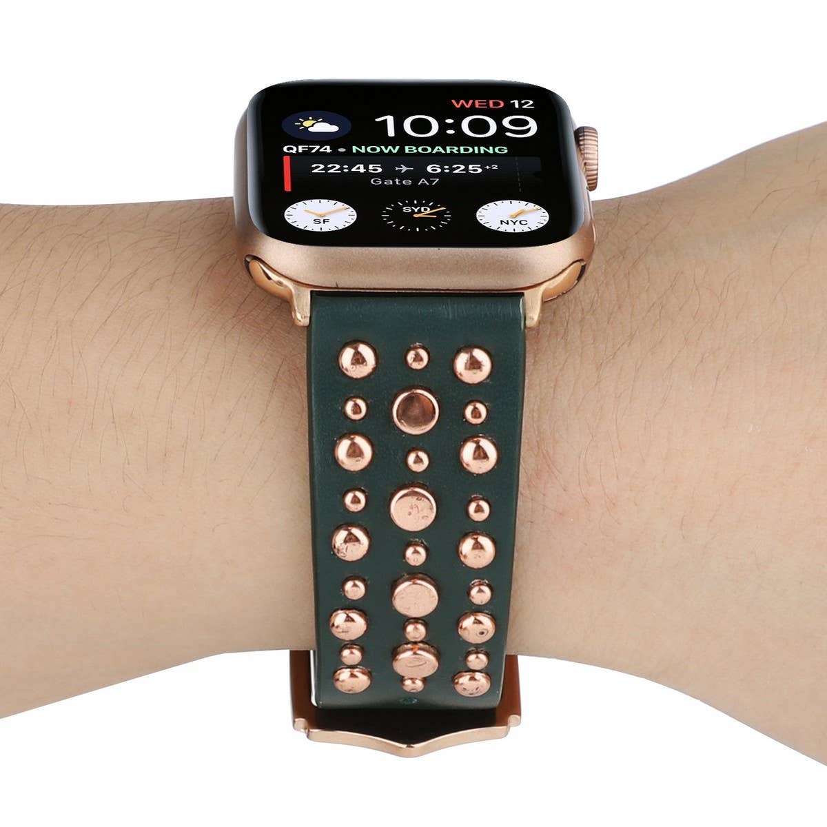 IWATCH9-1IWATCH8 GOLD RIVET GENUINE LEATHER STRAP