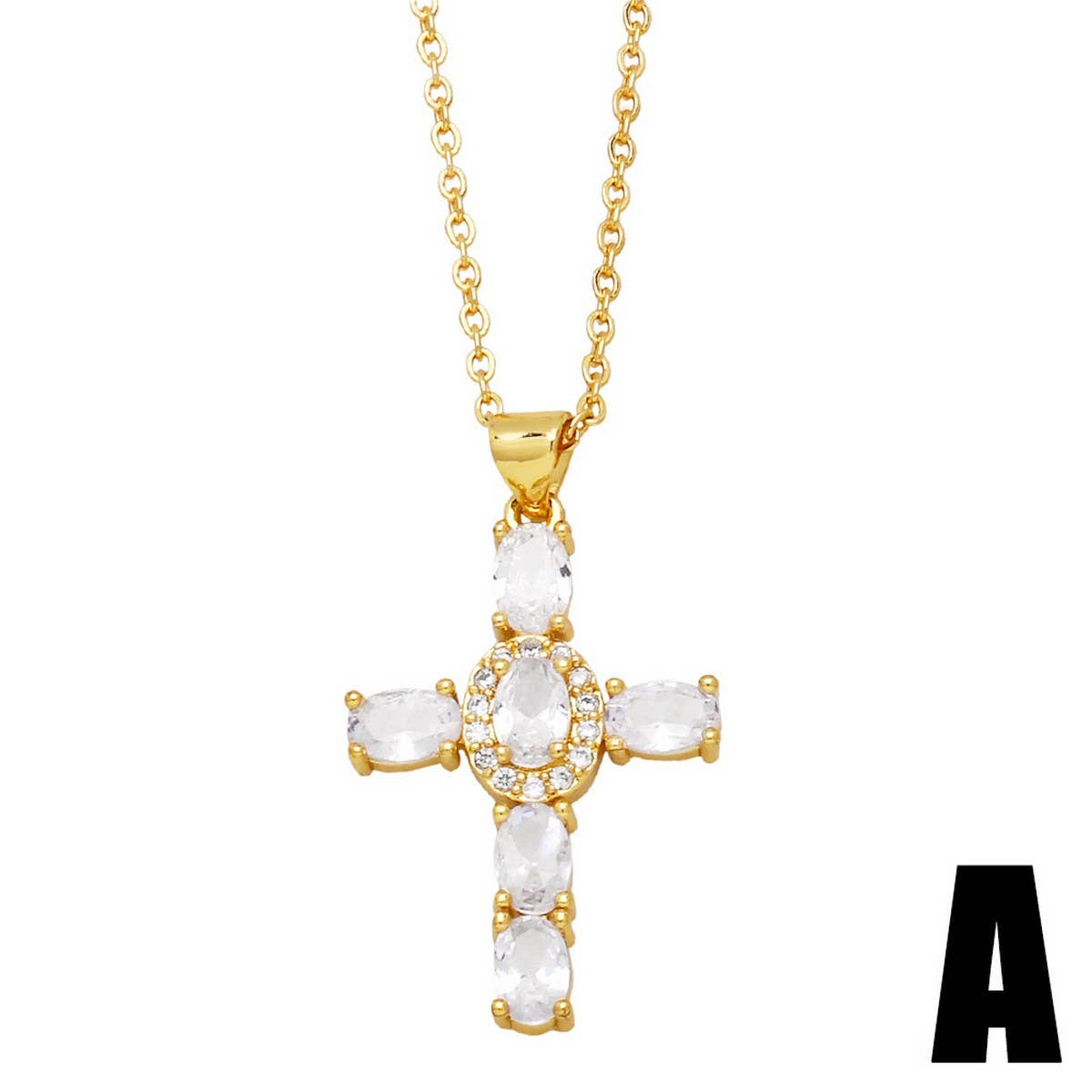 DIAMOND STUDDED PEARL CROSS PENDANT NECKLACE