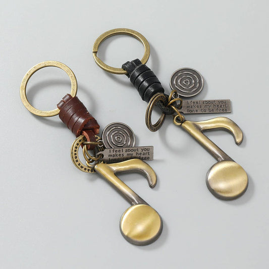 VINTAGE MUSICAL NOTE COWHIDE CAR KEYCHAIN