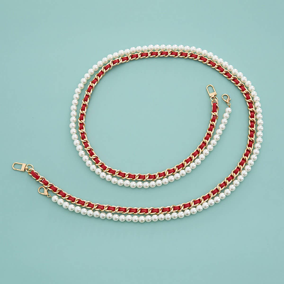 Mixed-Color Chain Beaded Pearl Bag Strap