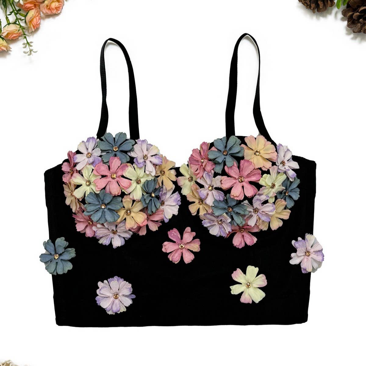 HIGH-END SWEET FLOWER HERRINGBONE BRA