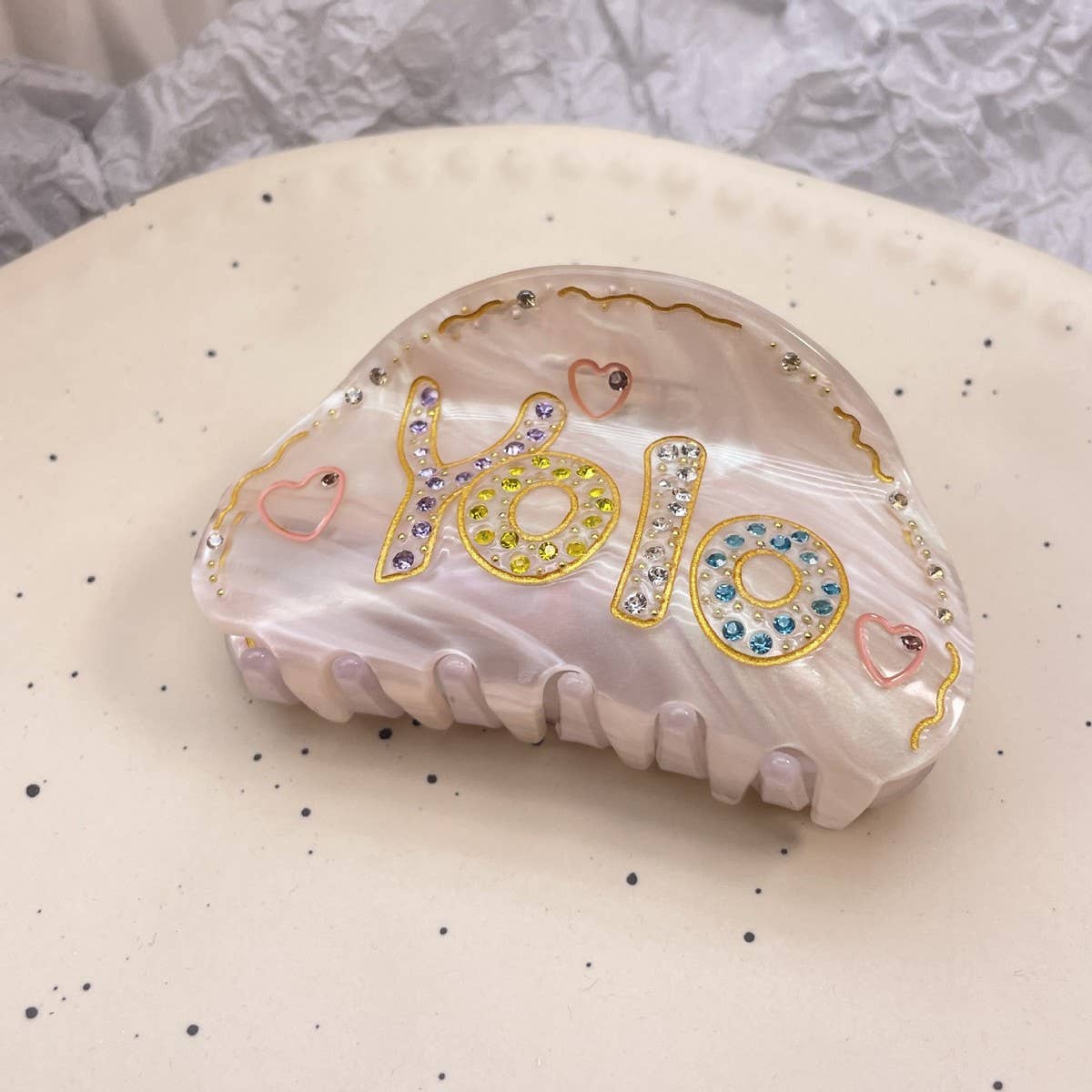 HAIR CLAW CLIP WITH YOLO LETTERS AND RHINESTONES