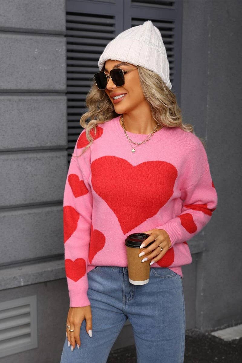 CWOSWL07591_HEART JACQUARD CONTRASTING KNITTED SWEATER
