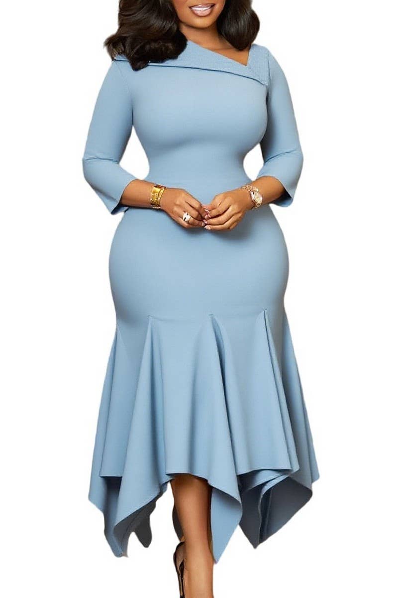 CWDMD01253_2025 PLUS SIZE WOMEN ASYMMETRICAL NECK MIDI DRESS