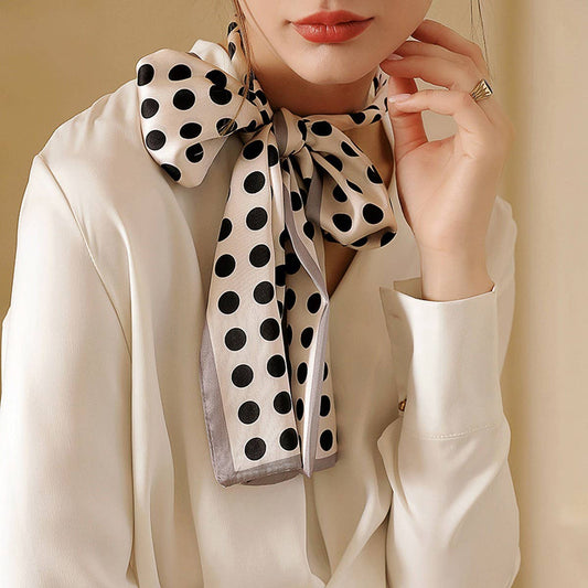 DOT PRINT SQUARE NECK SATIN SCARFS HEAD SCARF