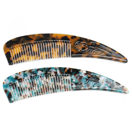 HORN POINTED TAIL COMB ACETATE CARVED FLOWER COMB